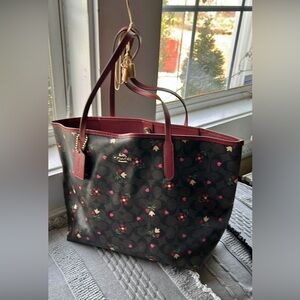 Coach Black and Pink Floral Tote Bag